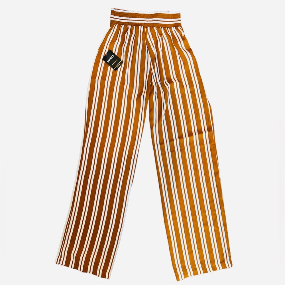 Forever 21 Mustard and White Striped Wide-Leg Trousers